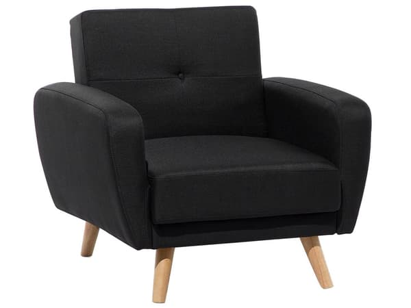 Soffgrupp Svart Tyg 3 + 2 + 1 sits Fotpall Sovfunktion Retro Vardagsrum