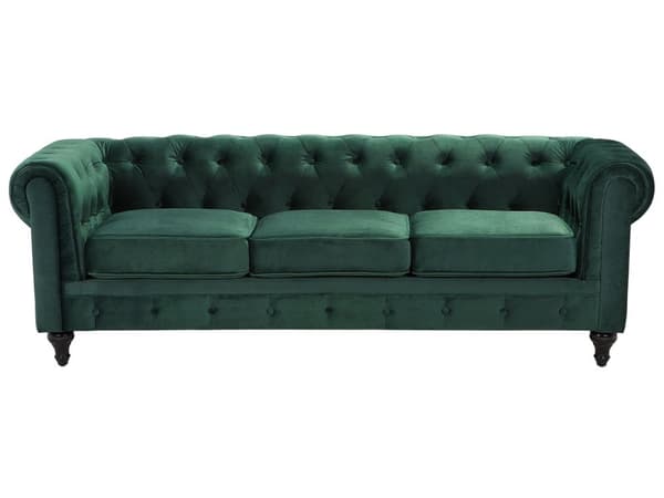Sohvaryhmä vihreä neljälle samettiverhoilu chesterfield sohva nojatuoli