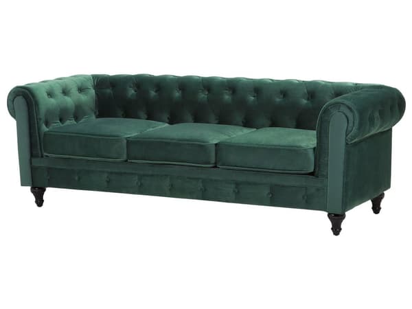 Sohvaryhmä vihreä neljälle samettiverhoilu chesterfield sohva nojatuoli