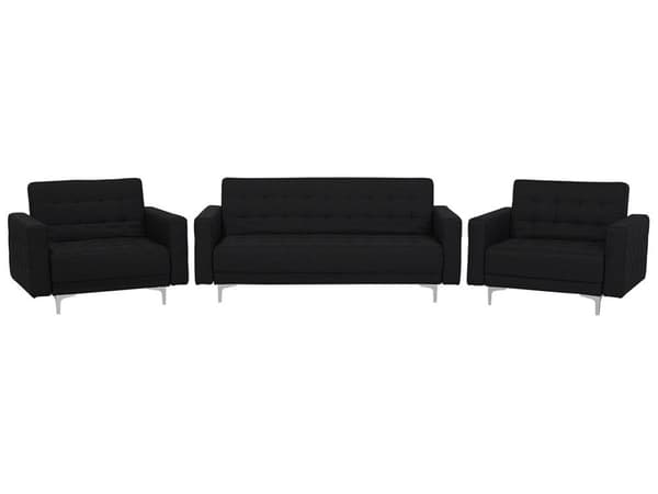 Sofagruppe Grafitgrå Polyester med Skumfyld og Sølv Krom Metalben sæt 3 personers med 2 lænestole Moderne Tuftet Klik Klak modul Sovefunktion