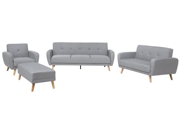 Stuesæt Grå Stof 3 + 2 + 1 Personer Fodskammel Sovefunktion Retro Stil