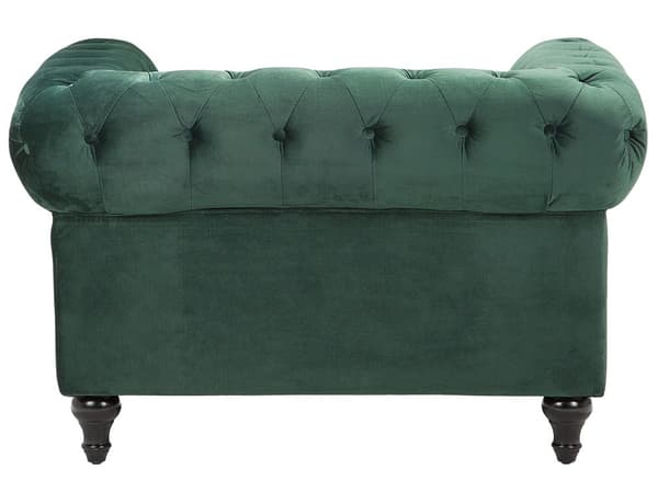 Chesterfield Sofasæt Grøn Velour Stof Sorte Træben 4 Personers Bredt Tyk Polstret Knap Tuftet Venetiansk Barok stil Stue Moderne Dekoration