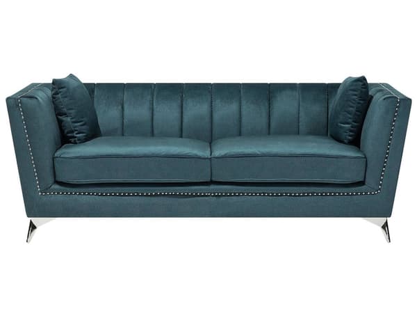 3 + 2 sofasæt Blå Veloursofa Sølv Pudebeklædning i Glamourøs Stil