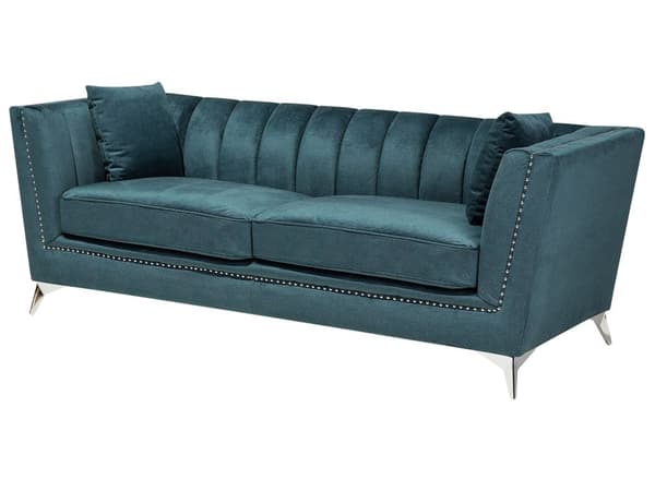 3 + 2 sofasæt Blå Veloursofa Sølv Pudebeklædning i Glamourøs Stil