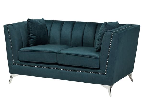 3 + 2 sofasæt Blå Veloursofa Sølv Pudebeklædning i Glamourøs Stil