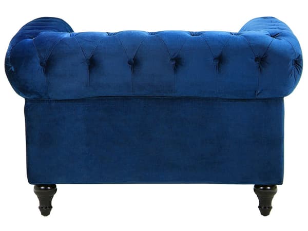 Chesterfield Sofasæt Blå Velour med Sorte Træben 4 Personers Bredt Tyk Polstret Knap Tuftet Venetiansk Barok stil Stue Moderne Dekoration
