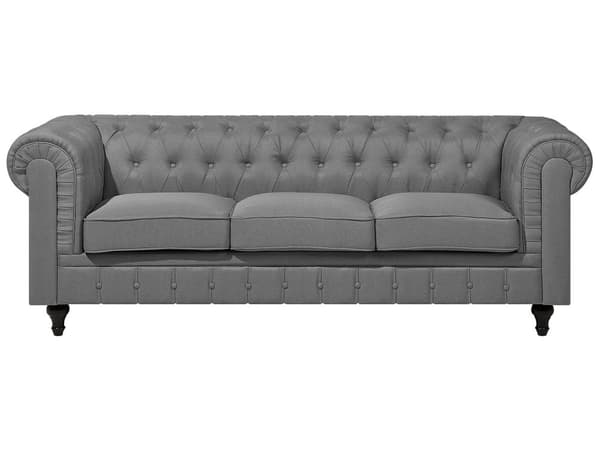 Chesterfield Sofasæt Lysegrå Stof med Sorte Træben 4 Personers Bredt Tyk Polstret Knap Tuftet Venetiansk Barok stil Stue Moderne Dekoration