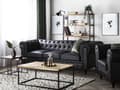 Miniatyrbillede 4 af 11: Chesterfield Sofasæt Sort Læder med Sorte Træben 4 Personers Bredt Tyk Polstret Knap Tuftet Venetiansk Barok stil Stue Moderne Dekoration