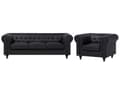 Miniatyrbillede 1 af 11: Chesterfield Sofasæt Sort Læder med Sorte Træben 4 Personers Bredt Tyk Polstret Knap Tuftet Venetiansk Barok stil Stue Moderne Dekoration