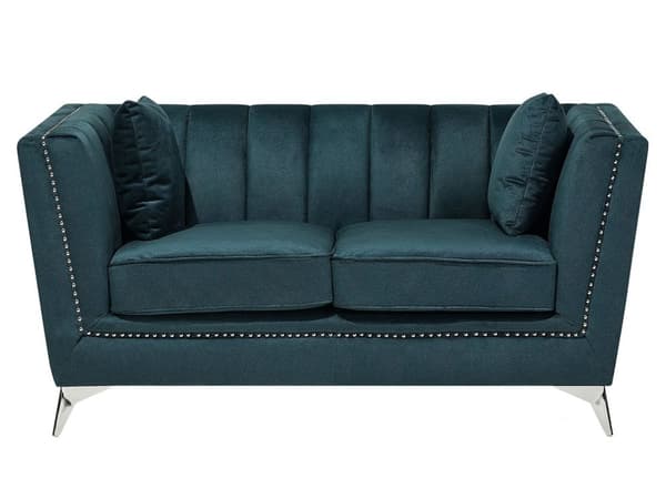 Sohvaryhmä sinivihreä sametti metalli puu viidelle verhoilunaula 2 x sohva glamour