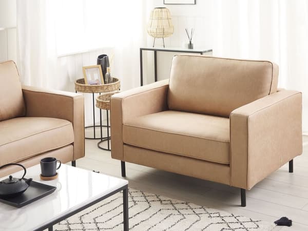Sohvaryhmä beige keinonahka verhoiltu metallijalat neljälle tyynyt tarranauhalla moderni tyyli