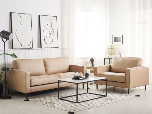 Sohvaryhmä beige keinonahka verhoiltu metallijalat neljälle tyynyt tarranauhalla moderni tyyli
