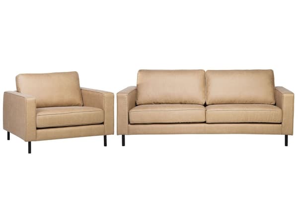 Sohvaryhmä beige keinonahka verhoiltu metallijalat neljälle tyynyt tarranauhalla moderni tyyli