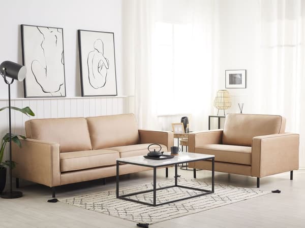 Beige sofasæt 3 + 1 øko-læder sofa lænestol stue soveværelse sæt