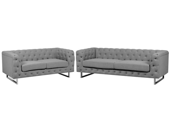 5-sits Chesterfield Soffgrupp Ljusgrå Knappar Tuftad