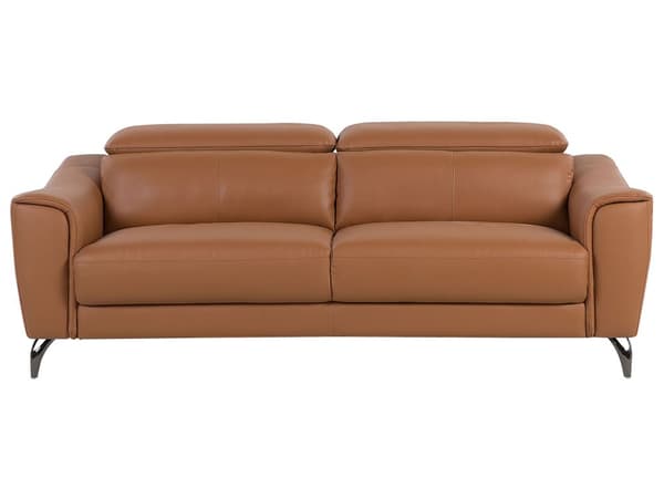 3 + 1 Soffset Brun Läder Justerbart Nackstöd Bred Sits Retro
