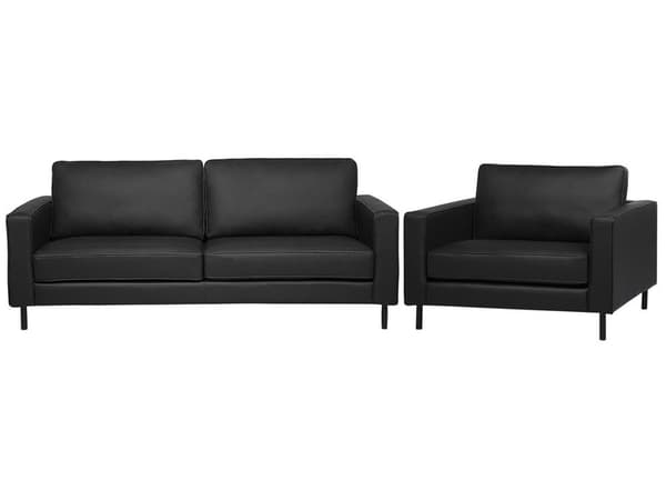 Soffset 3-sitssoffa Fåtölj Svart Läder Minimalistisk Modern