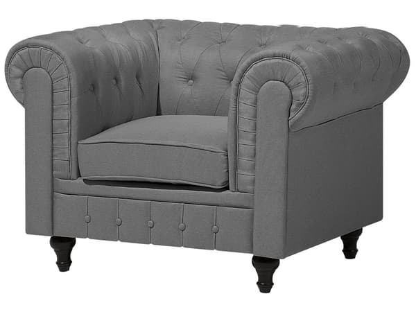 Chesterfield Soffgrupp 3-sitssoffa + Fåtölj Ljusgrå tyg Mörka Träben