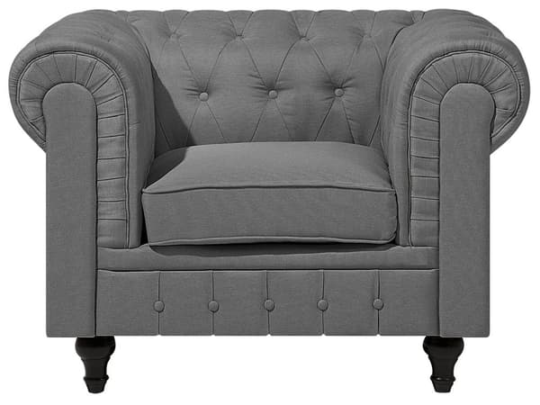 Chesterfield Soffgrupp 3-sitssoffa + Fåtölj Ljusgrå tyg Mörka Träben