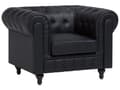 Miniatyrbild 8 av 11: Chesterfield Vardagsrumsset 3-sitssoffa + Fåtölj Svart Konstläder Mörka Träben