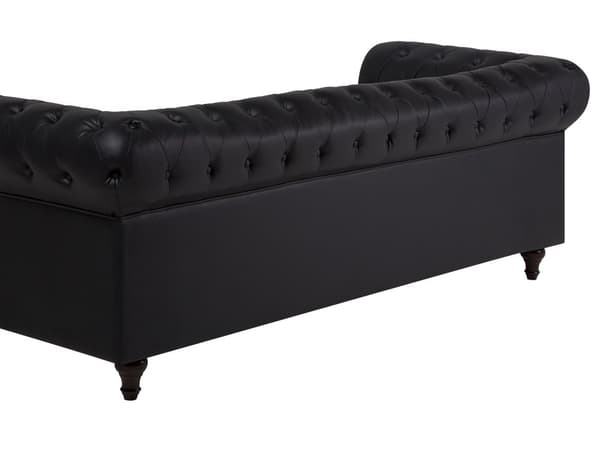 Chesterfield Vardagsrumsset 3-sitssoffa + Fåtölj Svart Konstläder Mörka Träben