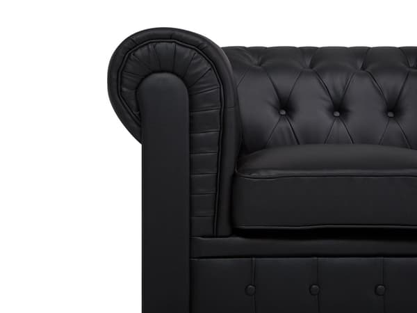 Chesterfield Vardagsrumsset 3-sitssoffa + Fåtölj Svart Konstläder Mörka Träben
