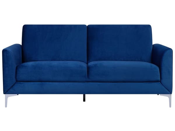 Sofagruppe Blå Velour Stof og Sølv Krom Metalben 6 Personers Dekorativ Blød Polstret Dyb Sofa Møbel Klassisk Retro Moderne Stil Stue Tilbehør
