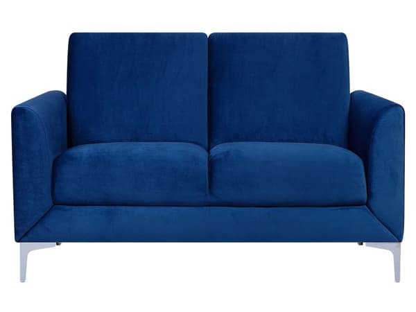 Sofagruppe Blå Velour Stof og Sølv Krom Metalben 6 Personers Dekorativ Blød Polstret Dyb Sofa Møbel Klassisk Retro Moderne Stil Stue Tilbehør