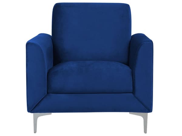 Sofagruppe Blå Velour Stof og Sølv Krom Metalben 6 Personers Dekorativ Blød Polstret Dyb Sofa Møbel Klassisk Retro Moderne Stil Stue Tilbehør