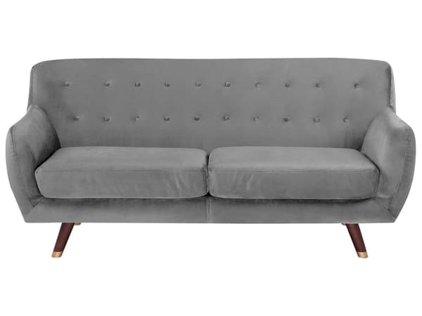 Sohvaryhmä harmaa sametti verhoiltu puu kuudelle napitettu 2x sohva nojatuoli retro glamour tyyli
