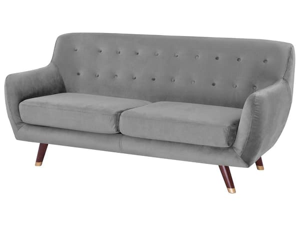 Sohvaryhmä harmaa sametti verhoiltu puu kuudelle napitettu 2x sohva nojatuoli retro glamour tyyli
