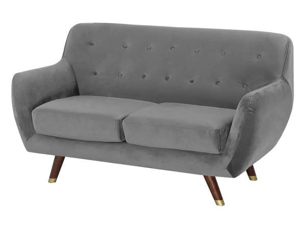 Sohvaryhmä harmaa sametti verhoiltu puu kuudelle napitettu 2x sohva nojatuoli retro glamour tyyli