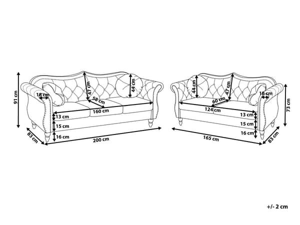 Soffgrupp Svart Sammet 2-sits 3-sits Knappar Tuftad Kuddar Rullarmar Glam