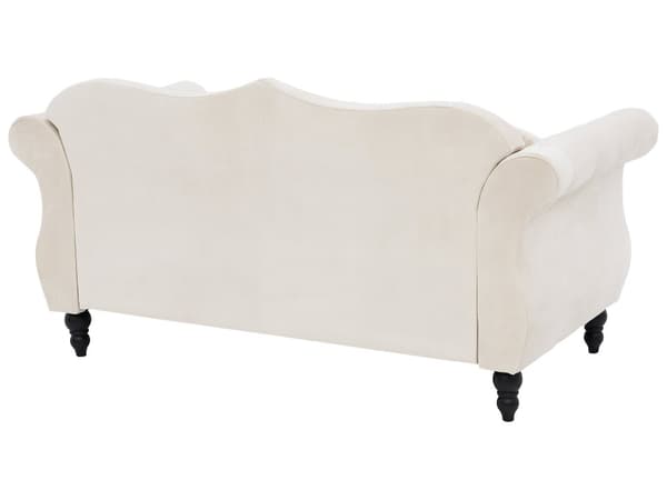 Soffgrupp Beige Sammet 2-sits 3-sits Knappar Tuftad Kuddar Rullarmar Glam
