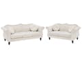 Miniatyrbild 1 av 11: Soffgrupp Beige Sammet 2-sits 3-sits Knappar Tuftad Kuddar Rullarmar Glam