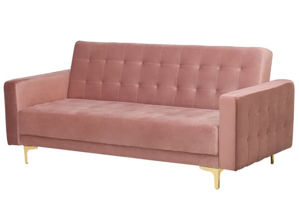 Soffgrupp Rosa Sammet Tuftat Tyg 3-sitsig Bäddsoffa 2 Fåtöljer Modern 3-delad Uppsättning Vardagsrum