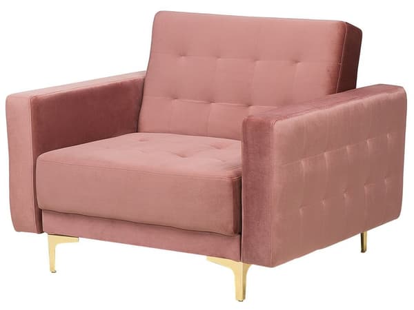 Soffgrupp Rosa Sammet Tuftat Tyg 3-sitsig Bäddsoffa 2 Fåtöljer Modern 3-delad Uppsättning Vardagsrum