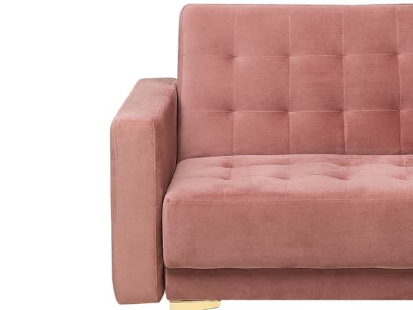 Soffgrupp Rosa Sammet Tuftat Tyg 3-sitsig Bäddsoffa 2 Fåtöljer Modern 3-delad Uppsättning Vardagsrum