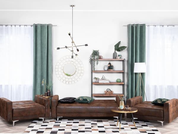 Vardagsrumsset 3-sits Bäddsoffa Brun Konstläder Tuftad 2 Fällbara Fåtöljer Modern