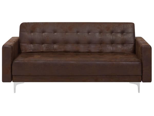 Vardagsrumsset 3-sits Bäddsoffa Brun Konstläder Tuftad 2 Fällbara Fåtöljer Modern