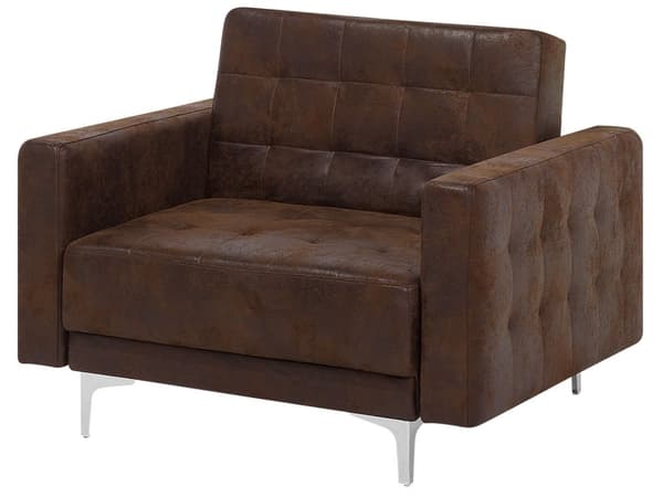 Vardagsrumsset 3-sits Bäddsoffa Brun Konstläder Tuftad 2 Fällbara Fåtöljer Modern