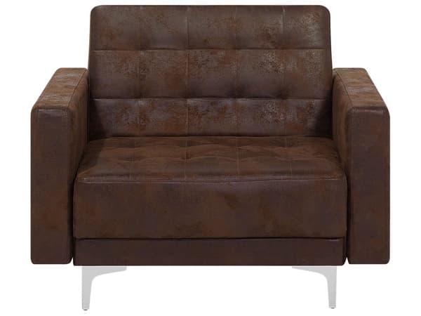 Vardagsrumsset 3-sits Bäddsoffa Brun Konstläder Tuftad 2 Fällbara Fåtöljer Modern