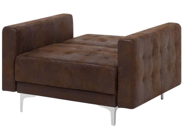 Vardagsrumsset 3-sits Bäddsoffa Brun Konstläder Tuftad 2 Fällbara Fåtöljer Modern