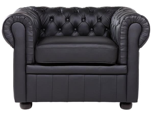 Sohvaryhmä musta neljälle nahkaverhoilu chesterfield sohva nojatuoli