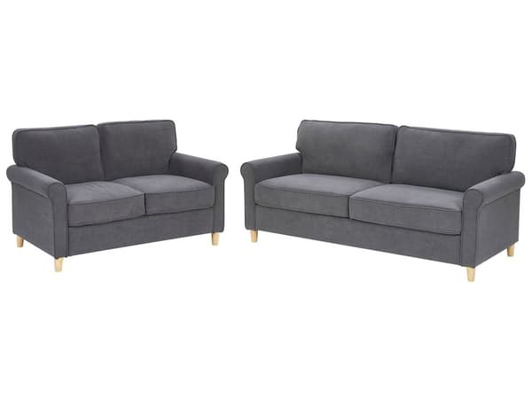 Sofagruppe Grå Velour Lyst Gummitræ 3 Personers 2 Personers Klassisk Retro Sofa med Rygpuder Design Koniske Ben Skandinavisk Minimalistisk