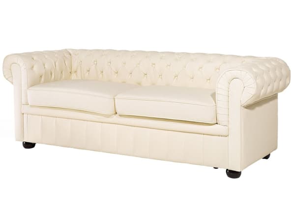 Chesterfield Sofasæt Beige Ægte Læder Sorte Træben 4 Personers Bredt Tyk Polstret Knap Tuftet Lænestol Venetiansk Barok stil Stue Dekoration