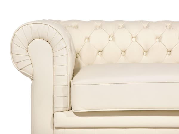 Chesterfield Sofasæt Beige Ægte Læder Sorte Træben 4 Personers Bredt Tyk Polstret Knap Tuftet Lænestol Venetiansk Barok stil Stue Dekoration