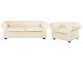 Miniatyrbillede 1 af 11: Chesterfield Sofasæt Beige Ægte Læder Sorte Træben 4 Personers Bredt Tyk Polstret Knap Tuftet Lænestol Venetiansk Barok stil Stue Dekoration
