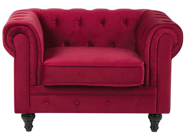Chesterfield Sofasæt Mørkerød Velour med Sorte Træben 4 Personers Bredt Tyk Polstret Knap Tuftet Venetiansk Barok stil Stue Moderne Dekoration