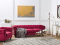 Miniatyrbillede 2 af 11: Chesterfield Sofasæt Mørkerød Velour med Sorte Træben 4 Personers Bredt Tyk Polstret Knap Tuftet Venetiansk Barok stil Stue Moderne Dekoration